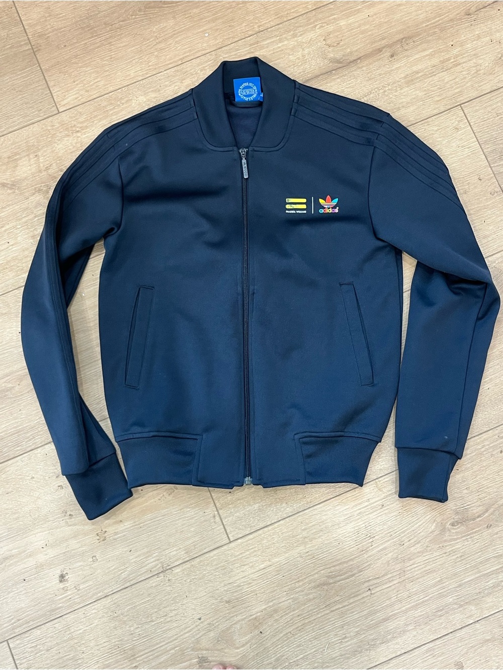 adidas Black Bomber Jacket with Small Multicolor Logo Pharrell Williams